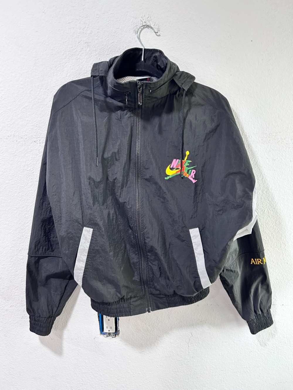Nike Black Windbreaker Jacket with Neon Yellow, Green & Pink Graphic - Picture 10 of 16